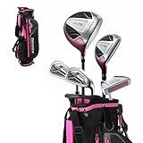 Aspire X-Lite Super Performance Junior Golf Club Set - Right-Handed Kids Golf Set with Driver, Hybrid, 7 Iron, Putter, Stand Bag & Headcovers - Pink Ages 6-8