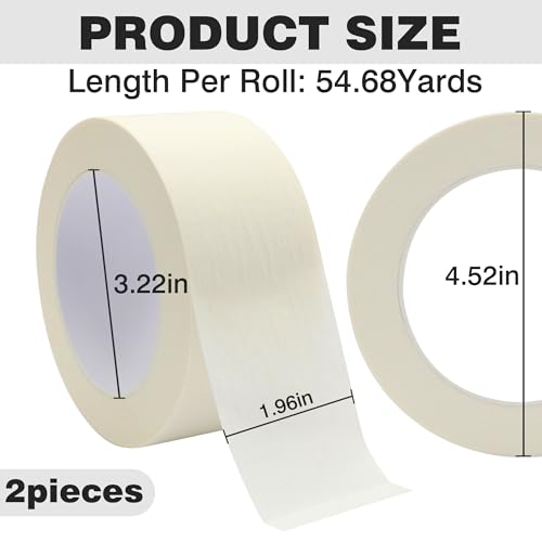Image of Masking Tape 2 inch Wide, 2 Pack General Purpose Beige White Painters Tape for Crafts Painting Labeling Edge Finishing, 2 inch X 55 Yards X 2 Rolls