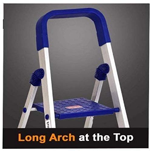 Image of CIPLA PLAST 3 Step Ladder for Home Use | Foldable Aluminium Ladder for Home with Scratch Resistant | Anti Skid Shoes and Extra Strong Wide Steps | Home Pro 3 Steps - GEC-L3 (Silver & Blue)