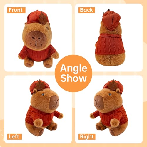 Image of Capybara Stuffed Animal, Cute Kawaii Stuffed Capybara Plush Toys with Hat Red Clothes, Kawaii Cute Plush Animals Peluche Capibara Toys Gifts for Girls Kids Birthday Valentine Christmas Decor 10 inch