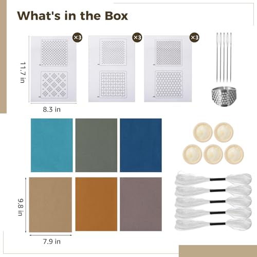 Image of Sashiko Kit for Beginners, Water-Soluble Sashiko Thread and Needles Set, Pure Fabric Sashiko Stencil Kit, Versatile Sashiko Supplies, Embroidery Transfer Templates for DIY Crafts