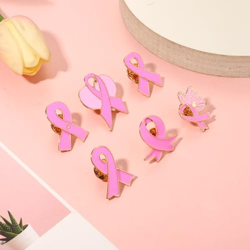Image of Breast Cancer Awareness Pins Bulk Pink Ribbon Brooches for Women Faith Hope Lapel Pins Breast Cancer Awareness Jewelry Accessories Decorations Charity Public Fundraiser Supplies