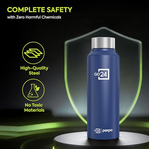 Image of Chromo ISI Certified Stainless Steel Sports /Fridge Water Bottle 750ml, Denim Blue Pack of 2 | Eco Friendly | BPA Free | Water Bottle for Office, Gym, School, Yoga, Trekking, Men, Women