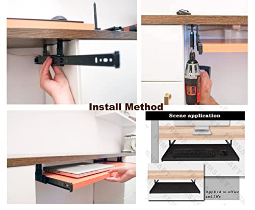 Image of Keyboard Channel for Computer Table lapdesk Study Table Office Table Desk Keyboard Drawer Tray Slide Rail Steel Metal Underdesk Keyboard Tray Telescopic Channel