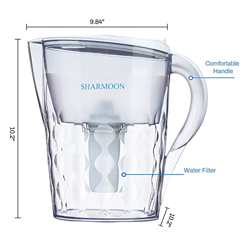 Sharmoon 10 Cup Pitcher Water Filters, 200-Gallon Water Purifier Pitchers With 2 Replacement Filters, Bpa Free, Water Filter Dispenser For Drinking And Tap Water #TOP1