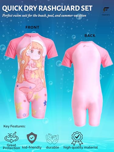 Image of FABSPORTS Kids Swimsuit Set Printed One-Piece Swimwear for Boys & Girls, Half Sleeve Bathing Suit, Comfortable Swimming Costume for Children, 2-12 Years