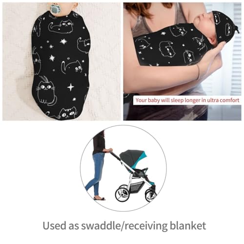Image of Owls Painted Newborn Swaddle Blanket Soft Unisex Infant Swaddle Wrap Baby Receiving Blanket with Beanie Hat for Boy and Girl