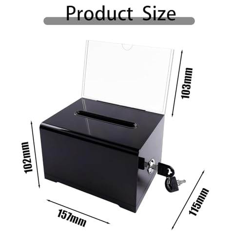 Acryl Spendenbox, Spendenbox Abschließbar, Wahlurne Schwarz mit Schlüsselschloss, für Gewinnspiele, Abstimmungen,Visitenkarten