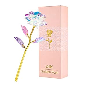 ALLOMN 24K Golden Rose, Artificial Rose Flower Gifts for Her with Luxury Gift Box Great Gift Idea for Valentine’s Day…