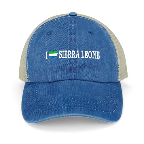 Yelolyio I Love Sierra Leone Casquette de baseball réglable en maille avec drapeau de la Sierra Leone Casquette de baseball Country Pride Casquette de baseball rétro lavée Casquette de camionneur