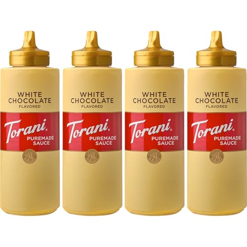 Torani Puremade White Chocolate Sauce (4 x 468g) – Rich, Creamy Flavour with No Artificial Ingredients – Ideal for Coffee, Milkshakes or Hot Chocolate – Ice Cream Sauce for Desserts, Pancakes & More