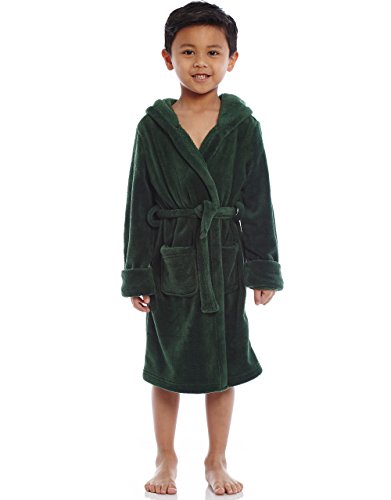 Leveret Kids Robe Boys Girls Solid Hooded Fleece Sleep Robe Bathrobe (14 Years, Green) #TOP10