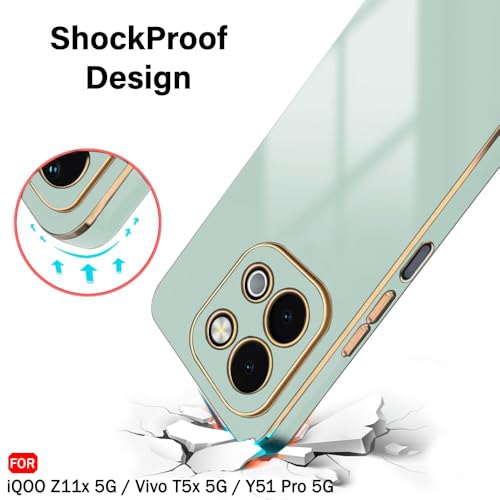 Image of TheGiftKart Luxurious Golden-Plated Back Cover Case for iQOO Z11x 5G / Vivo T5x 5G / Y51 Pro 5G | Raised Lips for Camera & Screen Protection | Shockproof Design | Stylish Back Cover Case (TPU, Green)