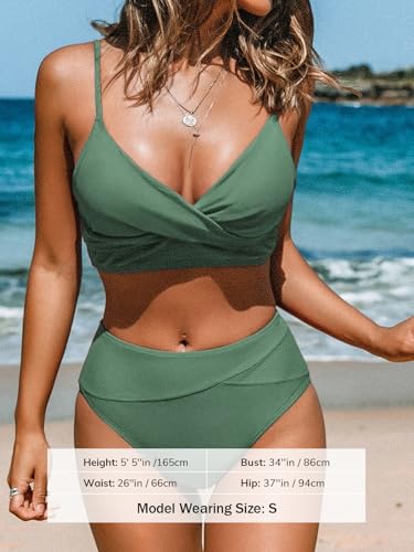 Image of CUPSHE Women's Bikini Sets Two Piece Swimsuit High Waisted V Neck Twist Front Adjustable Spaghetti Straps Bathing Suit