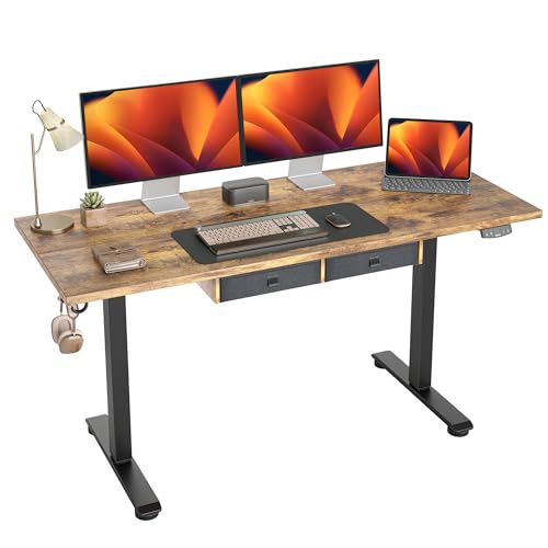 Image of Agilestic Standing Desk with 2 Drawers, Adjustable Height Electric Desk with Storage, 63 x 24 Inches Sit Stand Up Computer Table for Work Office Home, Rustic Brown