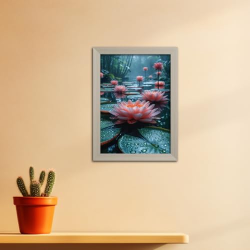 Image of TenorArts Lotus Flower Photo Frame Vastu Positivity Lucky Wall Painting Aesthetic Art Frames with White Wooden Texture for Living rooms Office Bedroom - Wall Painting /Hangings (12inches x 9inches)