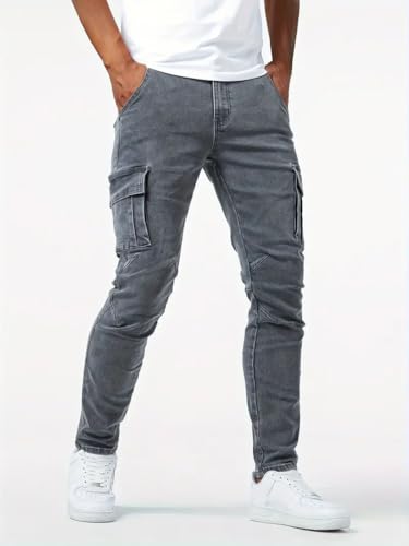 Men's Cargo Jeans Relaxed Fit Stretchy Denim Jeans Lightweight Casual Streetwear Straight Leg Athletic Pants Plain4