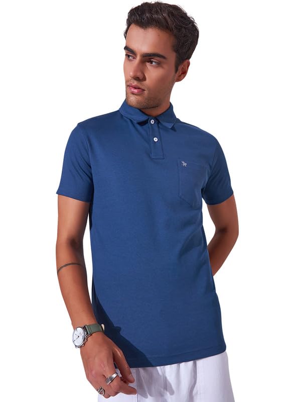 Image of Men's Solid Polo Collar Casual T-Shirt with Pocket | Cotton Polo Collar Half Sleeves Solid T-Shirt | Slim Fit Polos