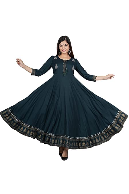 Image of JAYROSH Women's Embroidered Rayon Anarkali Kurta Gown | Flared Kurti for Women & Girls