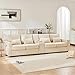 SOFTWEARY Big-Sofa mit Zwischentisch, Getränkehaltern und USB-Anschlüssen, inkl. Loser Zier- und Rückenkissen, Leinen Bezug (beige mit Zwischentisch)