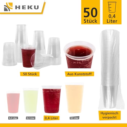 HEKU 50 transparente Einweg-Trinkbecher 0,4l | Aus Polypropylen | Ideal für Partys und Veranstaltungen