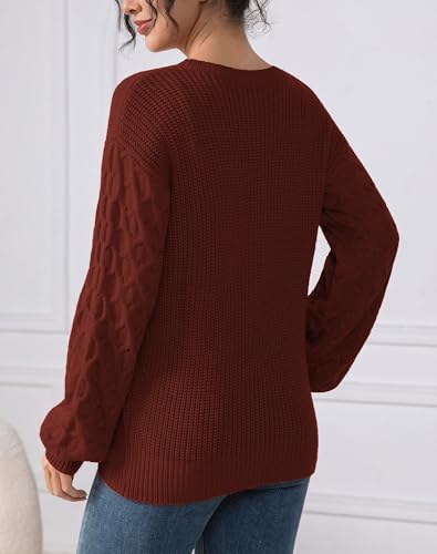 Fall Sweaters for Women 2025 - Lightweight, Honeycomb Long Sleeve, Elastic Hem, Crew Neck, Textured Knit Pullover
