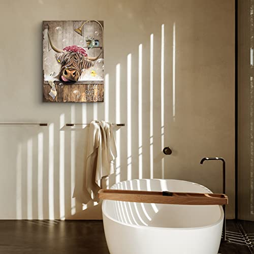 Highland Cow Bathroom Decor Wall Art Farmhouse Cow Bathroom Picture Wall Decor Funny Cattle Painting Framed Modern Artwork For Bathroom Toilets Decor 12X16 Inch #TOP6