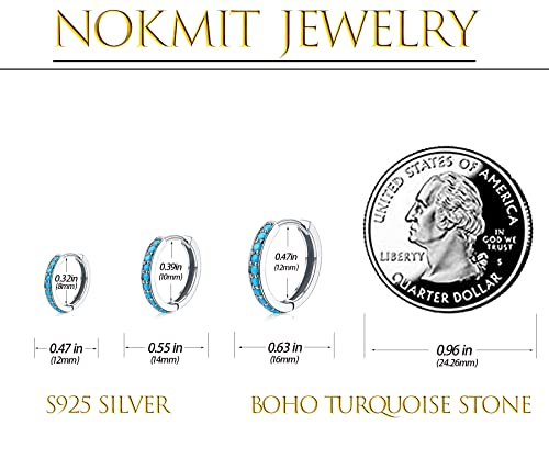 NOKMIT 3 Pairs Mini Hoop Earrings Set Turquoise Cubic Zirconia Huggie Hoop Cartilage Earring Ear Cuff for Women (Turquoise/CZ)2