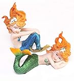 WorldWideSlides Mythical Mermaids - Blue Sitting and Green Laying Down Figurine 4x4x2