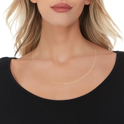 Floreo 18k Yellow Gold or White Gold or Rose Gold 0.6mm Solid Classic Box Chain Necklace2