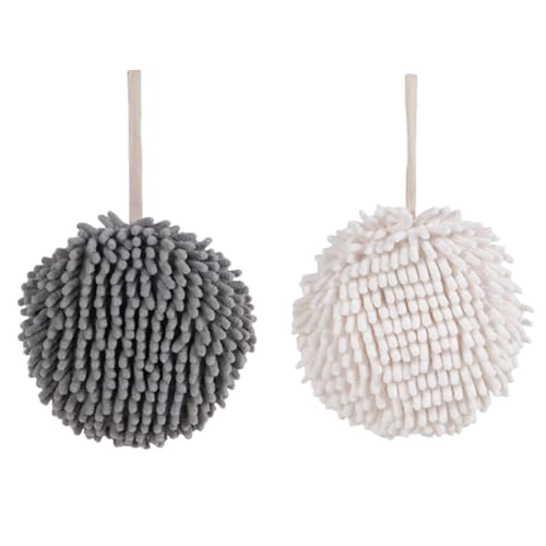 HOODANCOS Toallas de Mano de Chenilla 2 Piezas Gris y Blanco, Absorbentes Secado Rápido, Colgantes para Cocina y Limpieza del Hogar, Paños Suaves y Duraderos