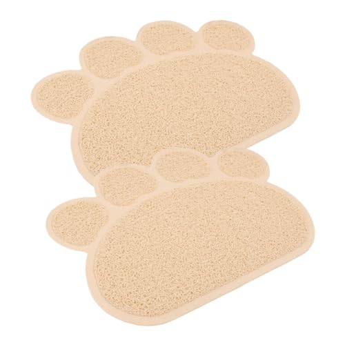 Ipetboom 2個 猫砂マット 猫のおやつ ペット 猫砂敷物 猫のフロアマット 子猫のおもちゃ 猫の水飲みパッド ポータブル子犬子猫マット. キャットフードパッド 食事マット 塩ビ Beige