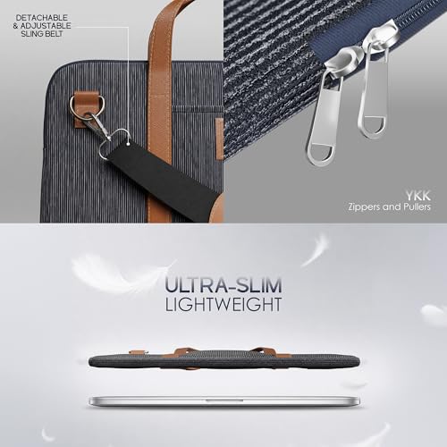 Image of Laptop Sleeve with Handle Upto 14 Inch for Men & Women | Ultra Slim Lightweight | Detachable Shoulder Strap | for MacBook Air /Pro, Asus, Lenovo, Dell & More|Gift for Office & Daily Travel (Denim)