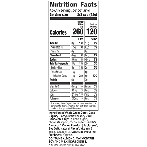 Image of Cascadian Farm Organic Granola, Dark Chocolate Almond Cereal, Resealable Pouch, 11 oz. (Pack of 5)