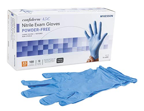 Mck46851310 - Guante de examen McKesson Confiderm 4.5C, no estéril, sin polvo, nitrilo, ambidiestro, texturizado, puntas de los dedos, azul, quimioterapia, grande