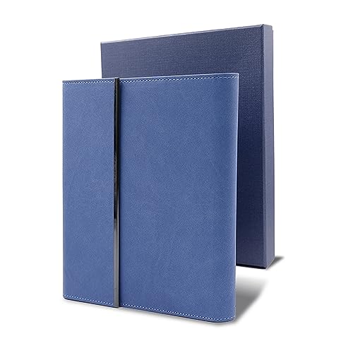 Deziliao - Deziliao Journal Notebooks, PU Leather Business Notebooks for Work, Hardcover Executive Notebooks with Pen Loop, 3 Card Slots and File Pocket（Blue, Ruled）