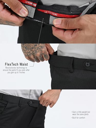 Image of Mc Henry Men's Techno Flex 2inch- Waist Expandable Wrinkle Free Stretchable Striped Slim Fit Elite and Luxurious Formal Trousers for Men