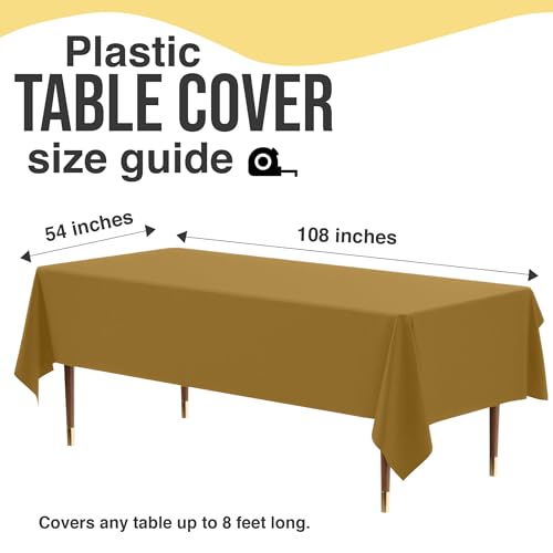 Image of Exquisite Gold Rectangle Tablecloth 54 inchx108 inch - 48 Pack | Plastic Tablecloth, Disposable Table Covers Rectangle for Parties, Weddings, Holidays & Party Supplies