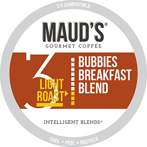 Maud's Breakfast Blend Coffee, (Bubbies Breakfast Blend), 100ct. Solar Energy Produced Recyclable Single Serve Breakfast Blend Coffee Pods, 100% Arabica Coffee California Roasted, KCup Compatible