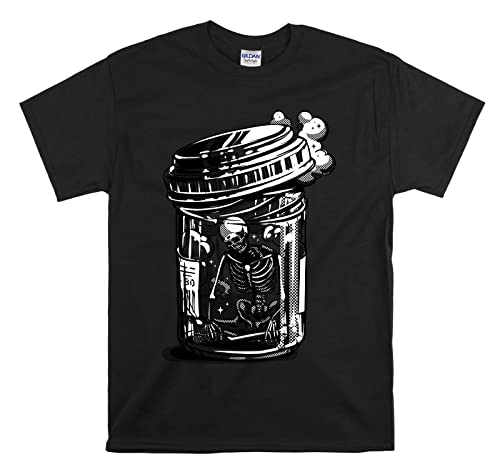 T-shirt Noir Sad Skeleton Medicine Unhappy pour Homme et Femme en Taille S