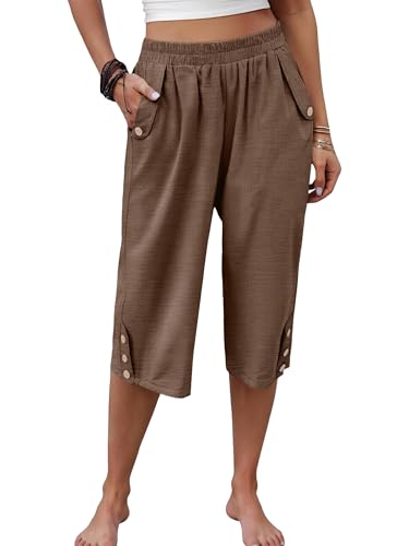 Image of ANRABESS Womens Wide Leg Capri Pants Elastic Waist Casual Loose Lounge Trousers 2026 Summer Flowy Beach Vacation Clothes