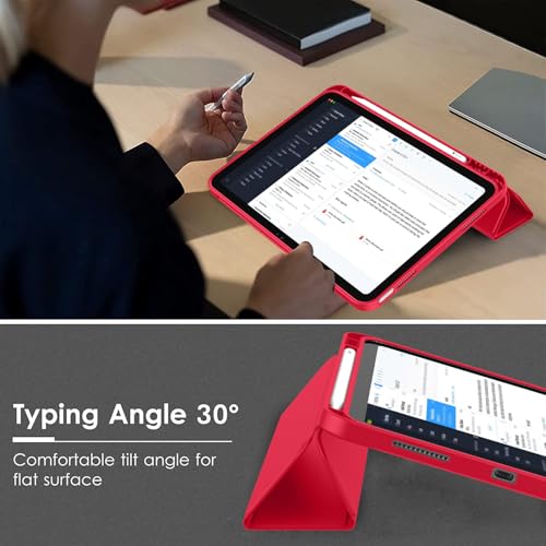Image of ToaPoia Case for iPad (A16) 11 Inch 2025 /iPad 10th Generation 10.9 Inch 2022, Slim Trifold Stand Protective Cover with Pencil Holder and Soft TPU Back,Support Auto Sleep /Wake (Red)