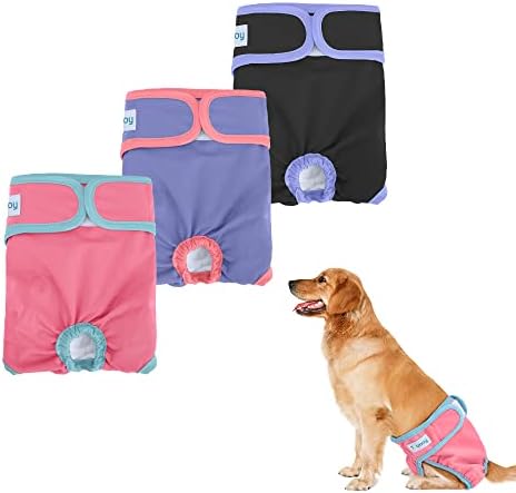 Teamoy 3 Pack Reusable Female Dog Diaper, Washable Doggie Diaper Nappies for Female Dogs, Super Absorbent Sanitary Wraps Panties (XS,Black +Pink +Purple)