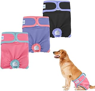 Teamoy 3 Pack Reusable Female Dog Diaper, Washable Doggie Diaper Nappies for Female Dogs, Super Absorbent Sanitary Wraps Panties (XS,Black +Pink +Purple)