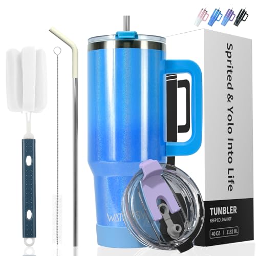 40 oz Shiny Blue Tumbler with Handle & Straw