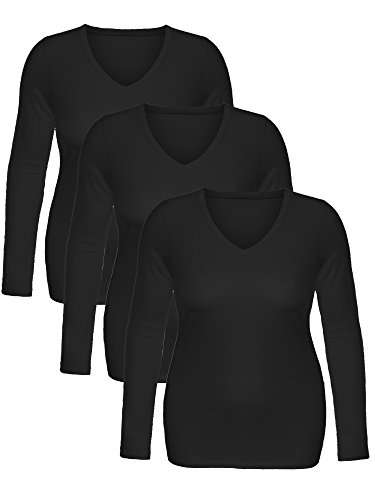 Emmalise Long Sleeve V Neck T Shirt Women-Junior sizes,3pk-black,black,black,Large