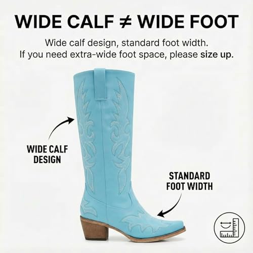 Image of Uillnoodu Wide Calf Cowboy Boots Women Adjustable Lace Up Knee High Tall Plus Size Cowgirl Boots Western Style Comfortable 2-Inch Heel
