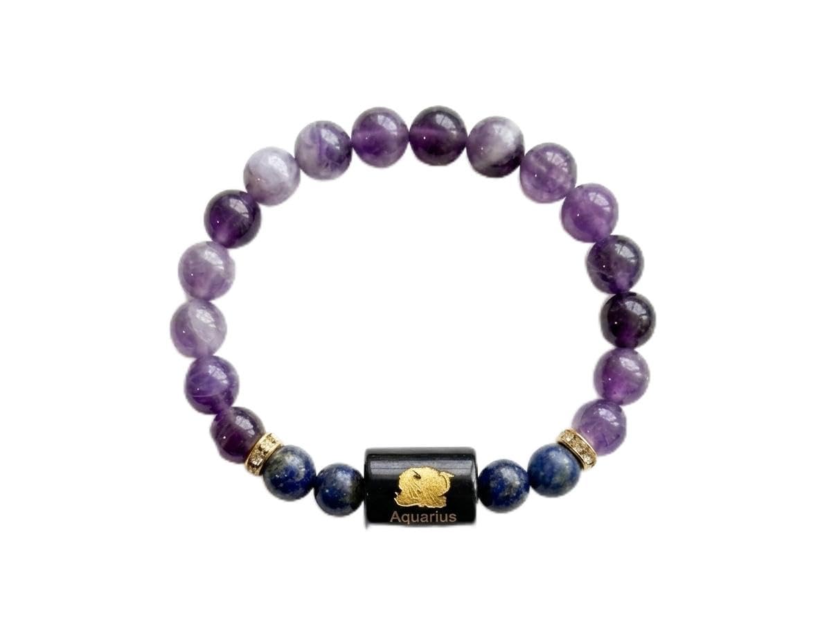 A&S Ventures Kumbh Rashi (Aquarius) Bracelet with Natural Amethyst Stone & Lapis Lazuli Stone | Zodiac Gemstone Bracelet for Men & Women | Handmade Stretch Crystal Beaded Bracelet for Daily Wear, Meditation & Spiritual Jewelry-image-35