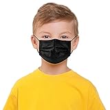 100 PCS Kid Black Disposable Face Masks with Nose Clip, 3-Ply Breathable Disposable Mouth Masks with Adjustable Earloop for Boys & Girls(Black)