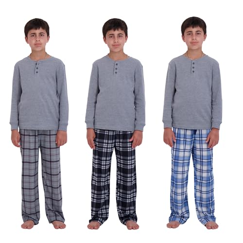 3-Pack Boys Pajama Pants - Soft Micro Fleece OR Jersey Knit PJ Bottoms for Kids - Boys Sleepwear, Size 7-203